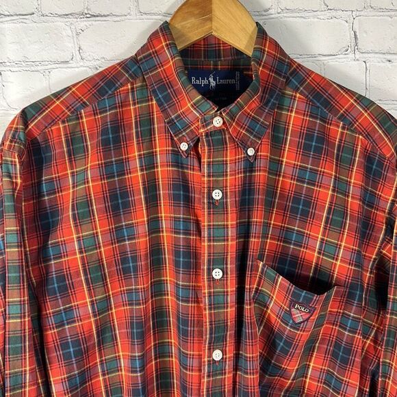 Ralph Lauren Chest Crest Red Plaid Cotton Shirt Size M Medium Long Sleeve - Picture 4 of 7